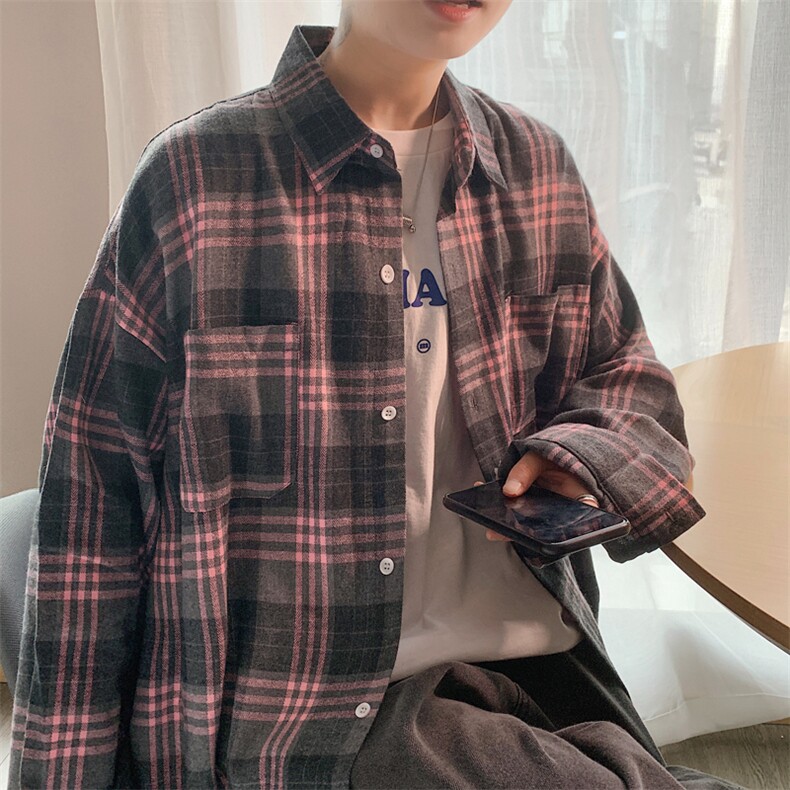 2025秋冬港风长袖格子衬衫学生衬衣校服班服 CS2000/特P28 粉红3图片