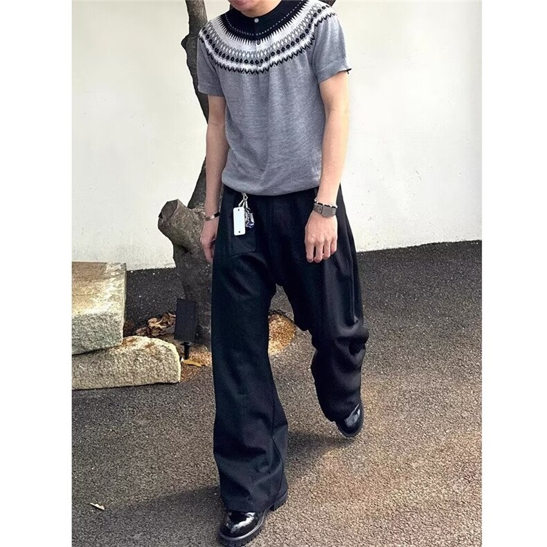 美式复古费尔岛撞色圆领短袖t恤夏季百搭亨利领针织上衣KTX143,男装T恤,星座208-5