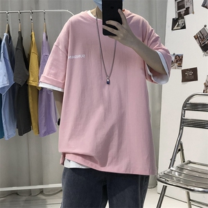 T06常年款男士休闲字母印花T恤衫外套圆领半袖五分袖TEE男女中性图片