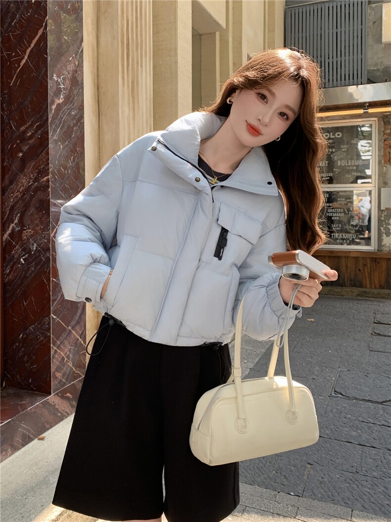现货新款羽绒服女短款韩版立领简约加厚小个子高级感面包服外套潮,女装羽绒服,韩然一族