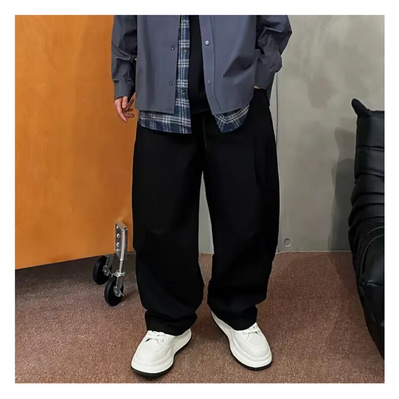 抖音得物纯色简约休闲裤男日系复古宽松束脚口袋装饰工装裤AK10,男装工装外套,电商A443