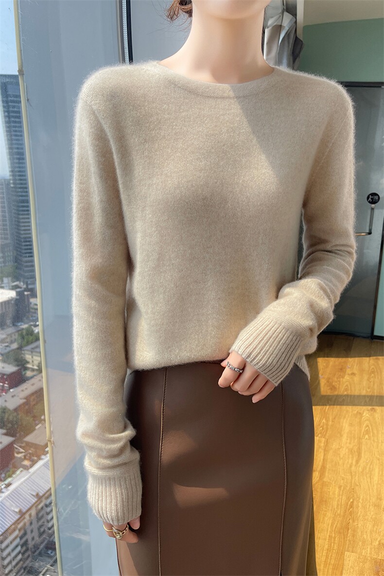 简约无缝2025秋冬圆领山羊绒衫女亲肤纯色打底毛衣内搭针织羊毛衫,女装羊绒衫,美轩羊绒