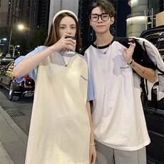 V2情侣200克宽松插肩短袖t恤男女纯棉S-3XL班服可定制图案14色选，男装T恤，星座115A-3