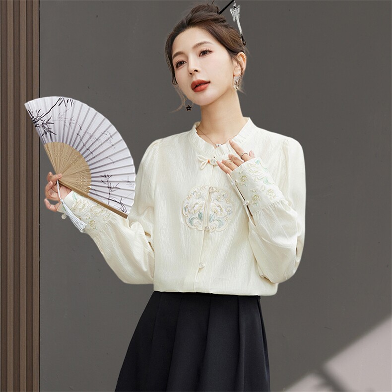 【现货8折】国风重工刺绣新中式衬衫马面裙上衣,女装衬衫,丽影随形