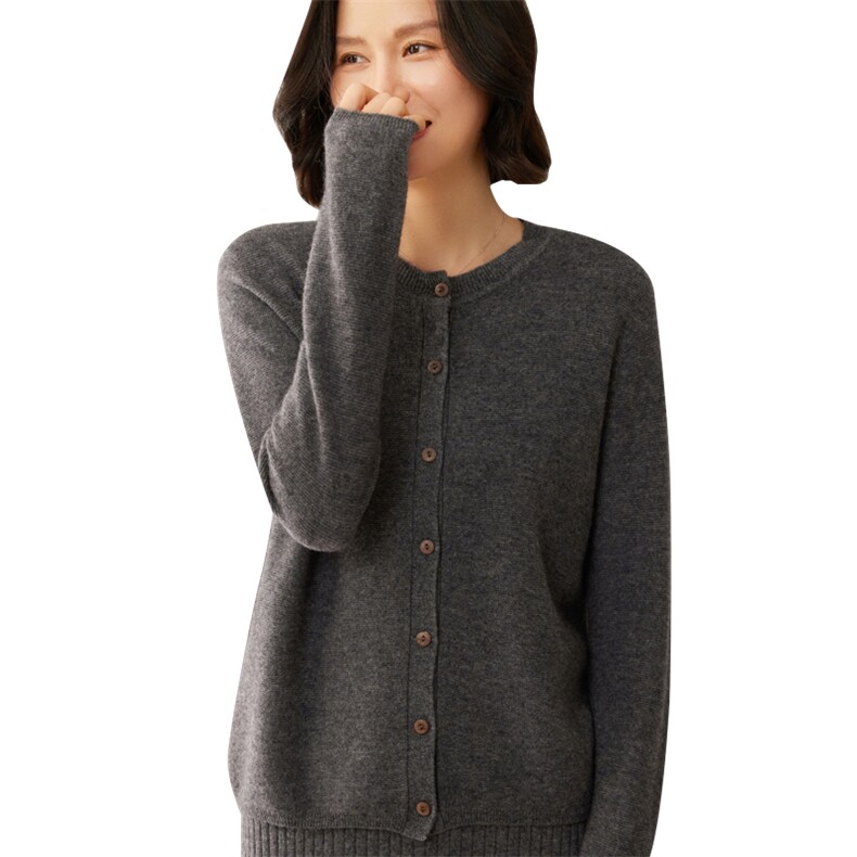 时尚百搭女士开衫优雅显瘦长袖针织衫舒适保暖秋冬季必备单品,女装羊绒衫,昭美羊绒