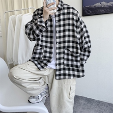 秋装格子衬衫男女港风潮流复古休闲学生工装衬中性风H211/P45，男装衬衫，电商A221A