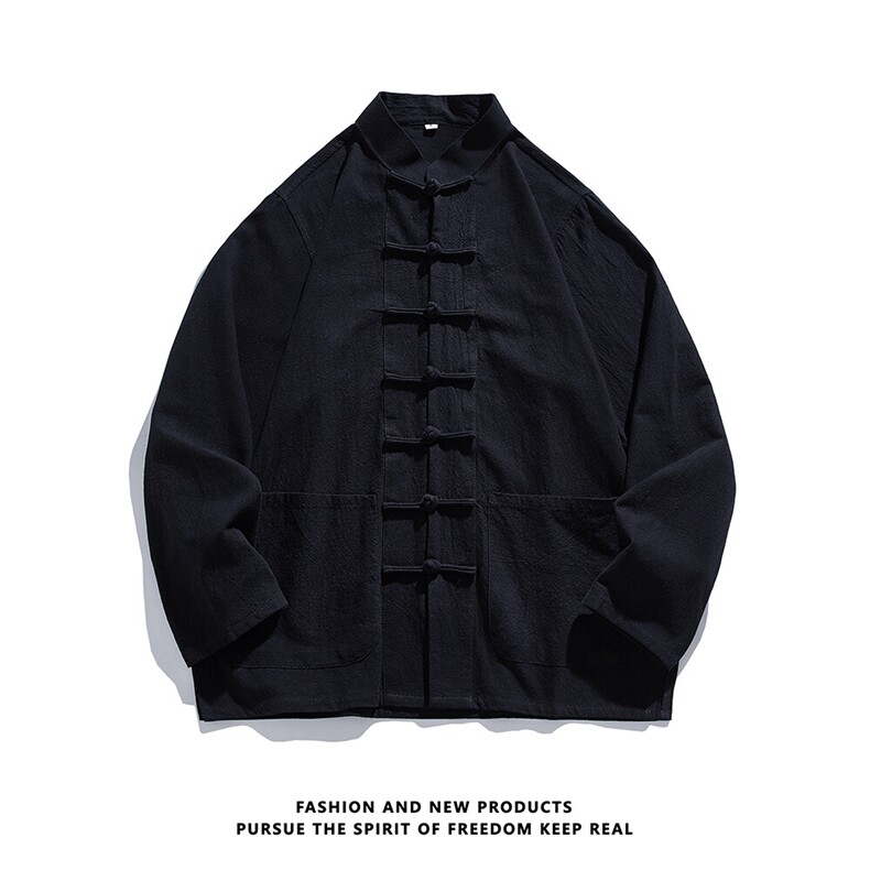 现货主推风春秋新款棉麻复古盘口长袖衬衫中式唐装CS03-P55，男装衬衫，星座217-5