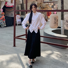 2024年秋季原创设计绣花纽扣长袖刺绣立领提花直筒型单排多扣，女装衬衫，诺蝶