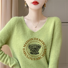 秋冬新款v领针织套头上衣时尚百搭，女装针织衫/毛衣，斯美雅安迪绒