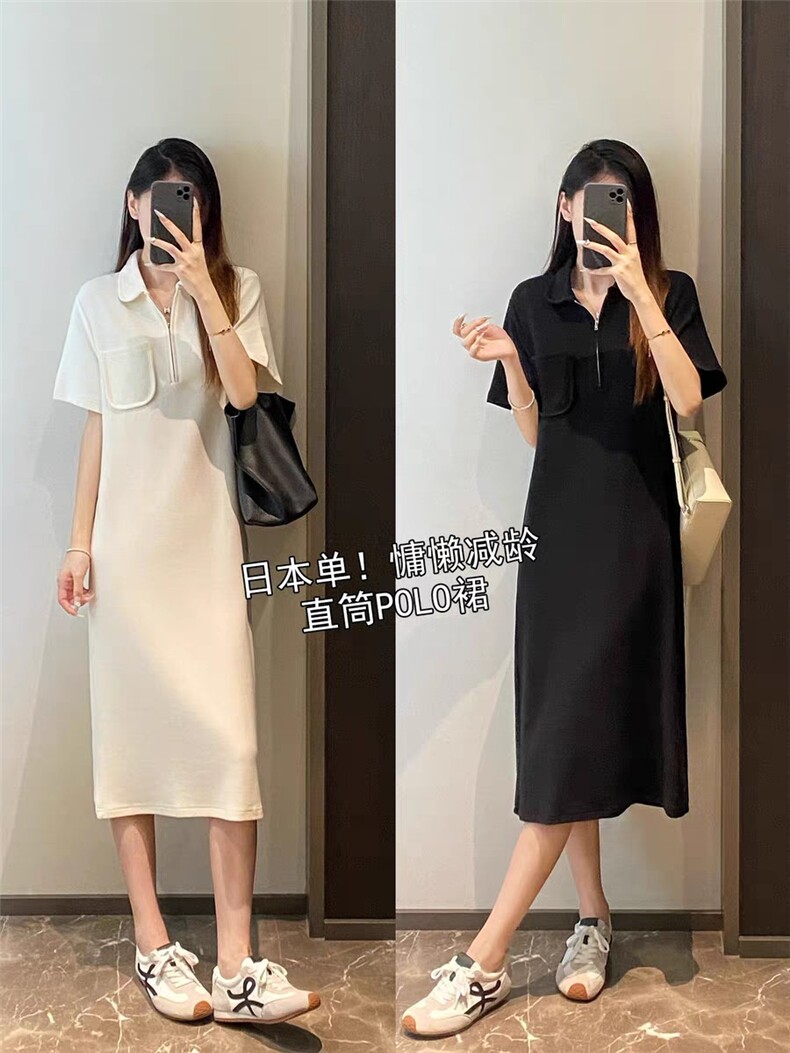 2025舒适百搭简约翻领单兜连衣裙,女装连衣裙,湘姗
