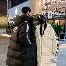 主推过膝棉衣织带三条杠长款加厚情侣羽棉服外套男G1076P168，男装棉衣，电商A339