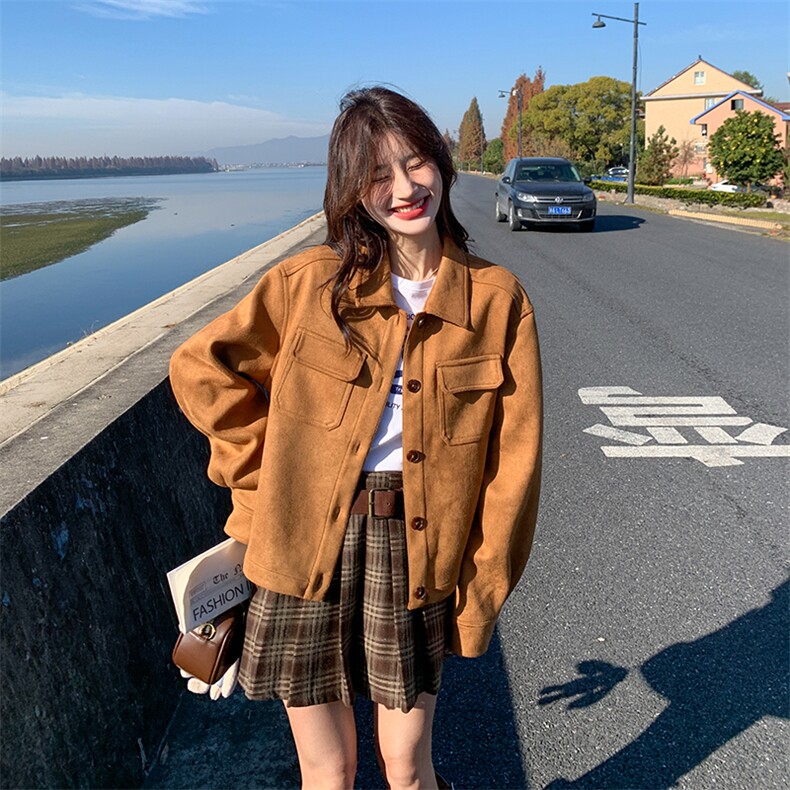 小个子开春外套女短款2025新款今年流行又a又飒麂皮绒机车服夹克,女装短外套,2C198