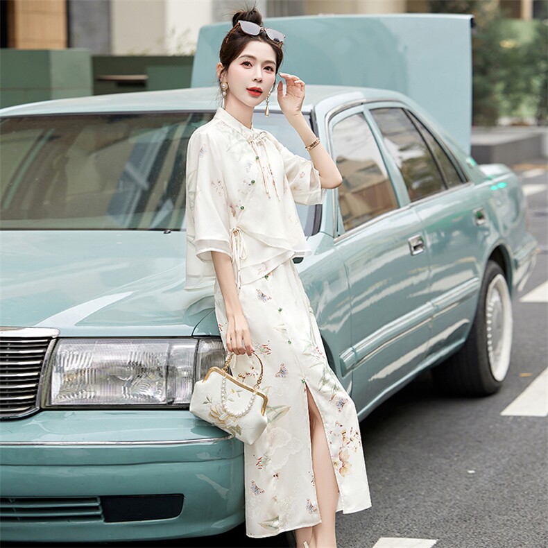 新中式改良旗袍套装女2025夏新款轻奢禅意年轻款汉服碎花两件套裙,女装套装/套裙,众宇琦