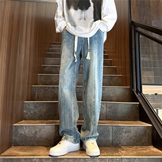 k1039-p45-控68M-5XL大码宽松显瘦港风高阶宽松牛仔裤，男装牛仔裤，星座116