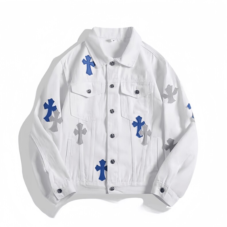 HPCP欧美高街vintage牛仔外套男潮牌十字架刺绣美式复古夹克上衣，男装工装外套，星座813-2