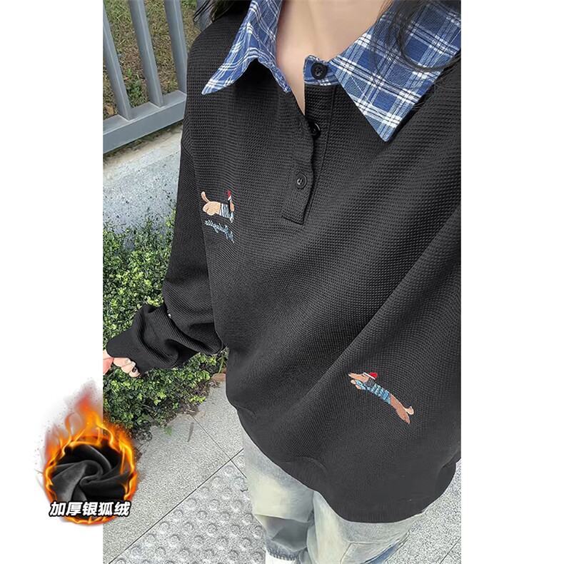 新款银狐绒宽松480g重磅刺绣假两件卫衣男W5380J加绒-特P45控88图片