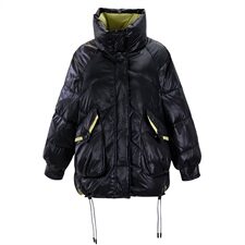 2021新款时尚撞色立领羽绒服修身显瘦保暖外套，女装羽绒服，奕薇雅