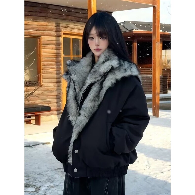 美式假两件座山雕棉服男女冬季毛领保暖棉衣情侣外套L82255-P128,男装棉衣,星座1008