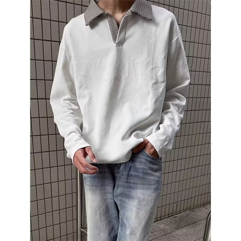 现货JY197-P36拼色长袖Polo衫男刺绣字母美式复古网图，男装Polo衫，星座1501-3