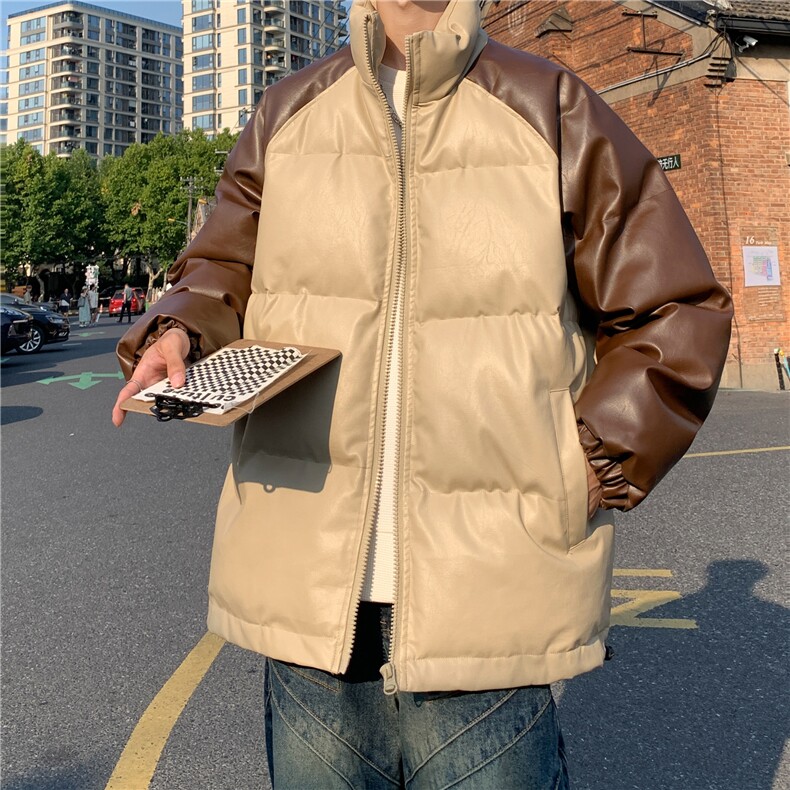 外景港风拼接撞色面包服时尚立领保暖皮棉服A247-MY520特批85,男装棉衣,电商A247