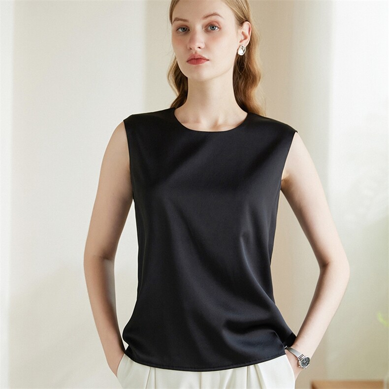 纯色简约气质显瘦丝光真丝百搭无袖背心，女装背心吊带，澳冬特羊绒