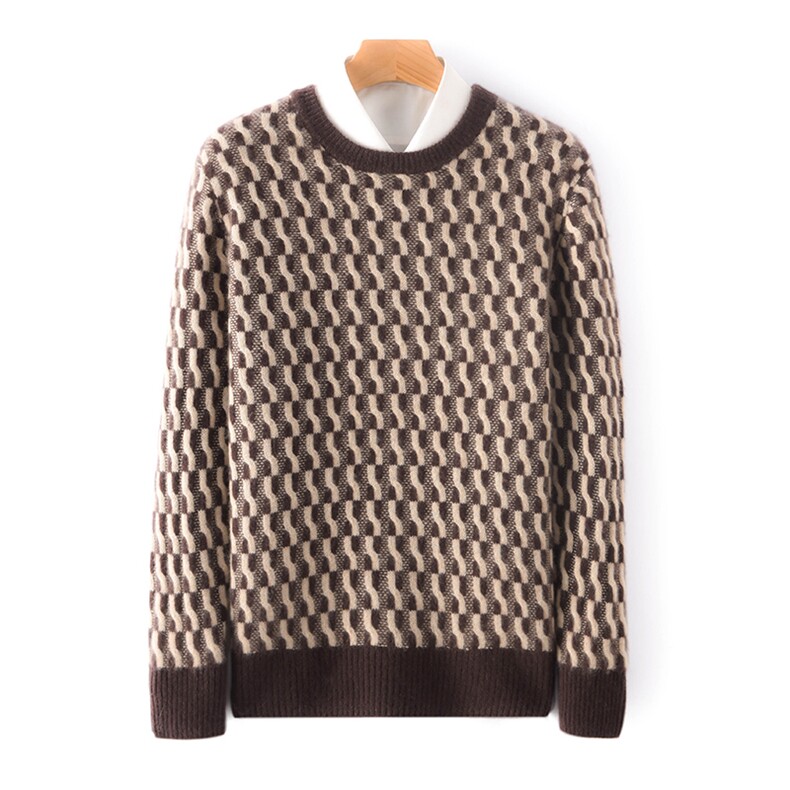 男士圆领长袖毛衣修身针织衫男装上衣时尚百搭羊毛，男装羊毛衫，琳华羊绒