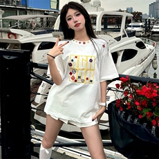 万针全刺绣工艺抖音得物高品质260克重磅纯棉双纱美式高街短袖T恤，男装T恤，电商A486