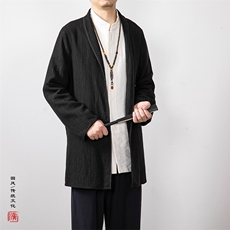 2025秋冬新款风男装棉麻提花翻领新中式风衣F005P90，男装风衣，钱塘802