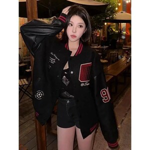 美式复古撞色拼接徽章棒球服外套男秋冬夹棉加厚宽松高街夹克情侣,女装卫衣/绒衫,星座218-8