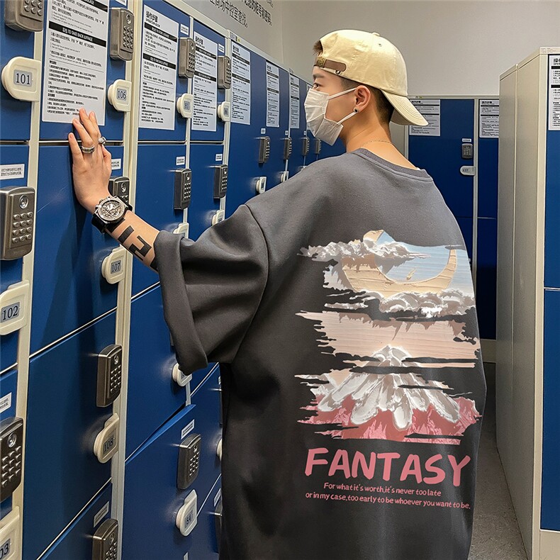 港风夏季时尚复古百搭宽松字母印花100棉短袖T恤T6091P25控38,男装T恤,电商A268A