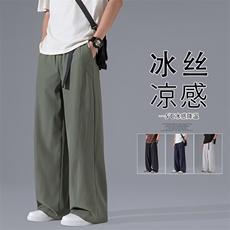 GENIOLAMODE黑色美式直筒休闲裤男士秋季青少年潮流新款宽松长裤，男装休闲裤，电商A022