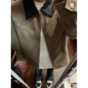 复古美式拼接翻领工装外套男款水洗夹克垫肩棒球服百搭 JK982图片