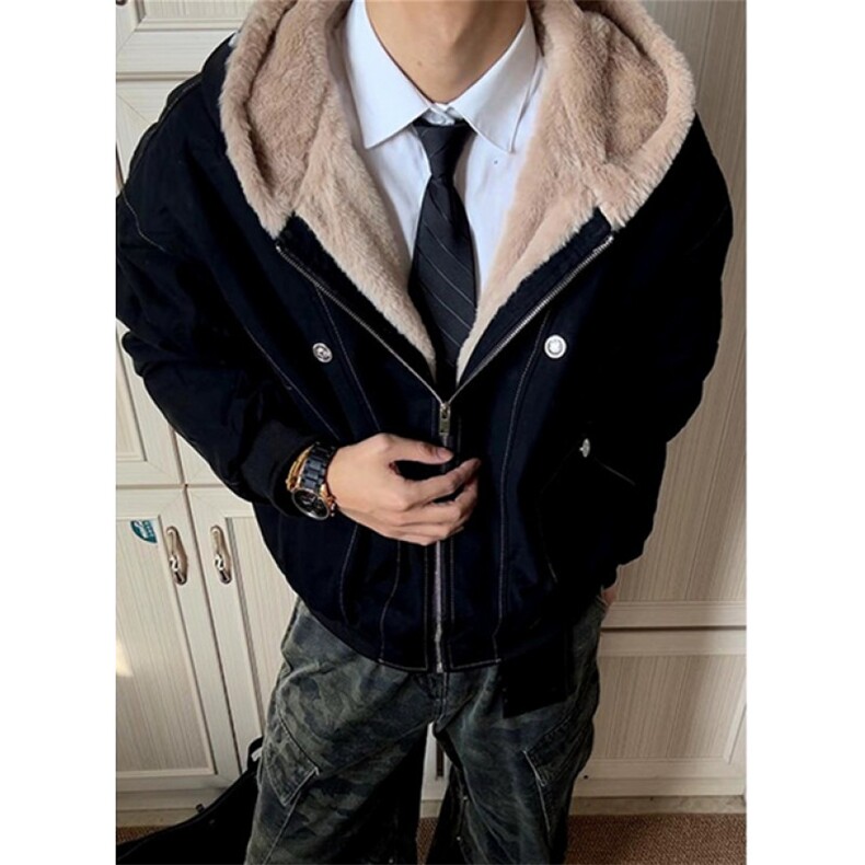 短款棉衣座山雕大毛毛领男女棉服水洗工装厚外套M916,男装棉衣,星座1116A（原606A-3）