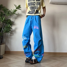 字母印花撞色宽松休闲裤女夏季薄款穿搭减龄速干伞兵裤K826-P45，男装休闲裤，星座308B-2