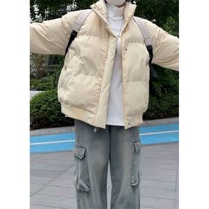 现货5W件冬季三防美式重磅硬挺boxy羽绒纯色立领棉衣外套加厚棉服图片