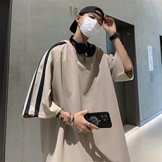 夏天美式条纹短袖t恤oversize潮牌痞帅ins慵懒风T恤T246-P30，男装T恤，星座1001-1