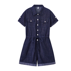 牛仔宽松连体裤女2025夏季新款网红小个子连身短裤高端外穿连衣裤，女装连体裤，E百度