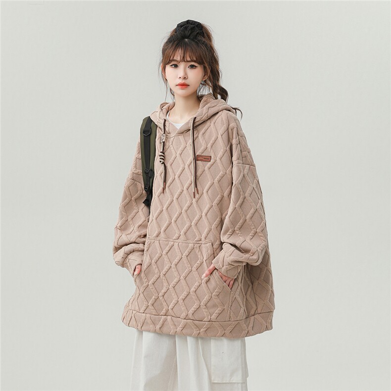 连帽立体菱形花纹卫衣女成分：98%聚酯纤维2%氨纶WY77047P75控98图片