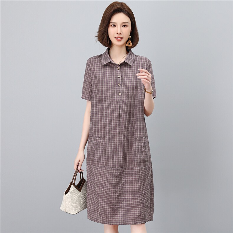 高端棉麻连衣裙女2026夏季新款宽松休闲中年妈妈薄款裙子,女装连衣裙,独衣靓