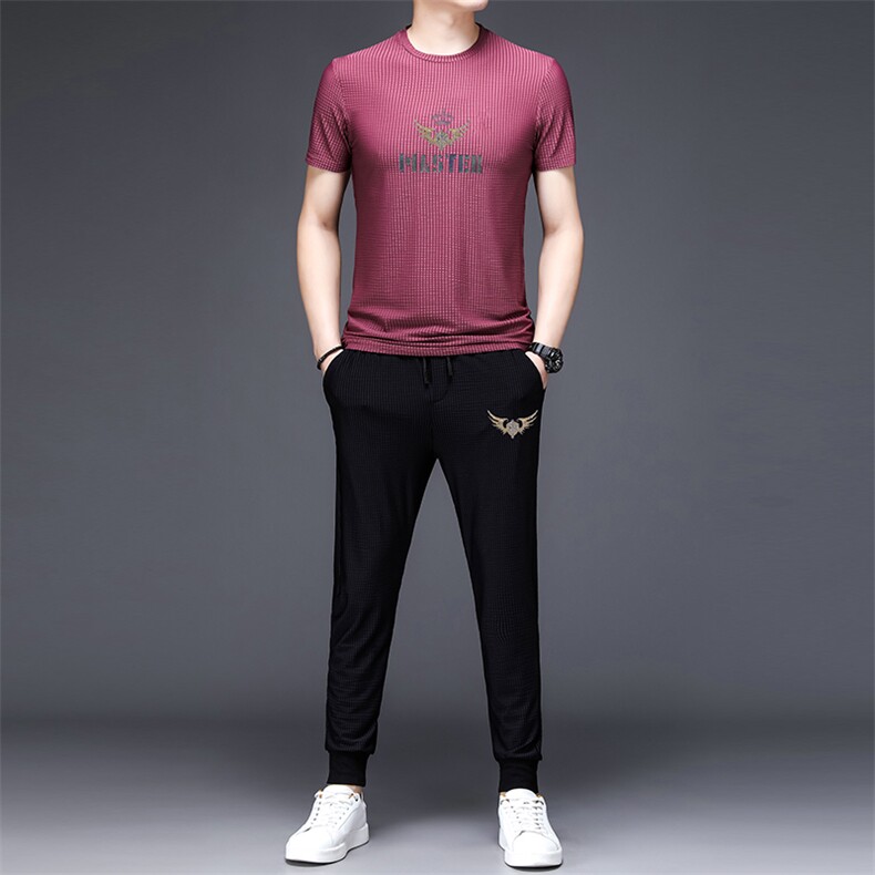 夏季新款休闲运动套装男短袖T恤中年夏装冰感衣服中老年装两件套,男装休闲套装,电商B212（原钱塘6029）