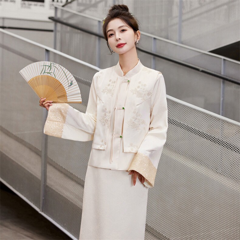 2024新款女士春装时尚潮流复古盘扣立领百搭减龄显瘦马甲上衣,女装马甲,施恩睿棋