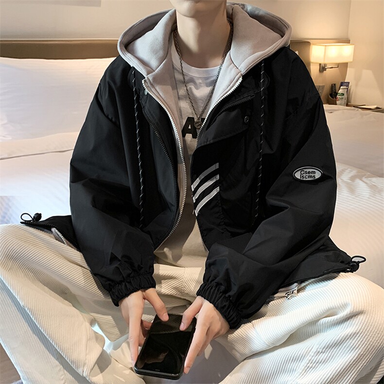 现货春季港风连帽假两件夹克男街头日系情侣棒球服外套 W2571-P56图片