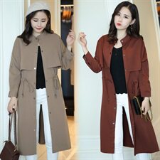 长袖中长款修身2021年春季纯色风衣显瘦个性简约百搭，女装风衣，尚洛菲