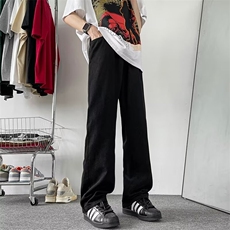 复古黄泥染牛仔裤男女直筒高街vibe设计拉链开叉微喇裤10700-p45，男装牛仔裤，星座1008