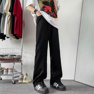 复古黄泥染牛仔裤男女直筒高街vibe设计拉链开叉微喇裤10700-p45图片