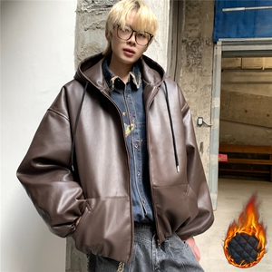 pu皮质连帽衣棉服男士冬季新款加厚保暖外套男-M8008-P105图片