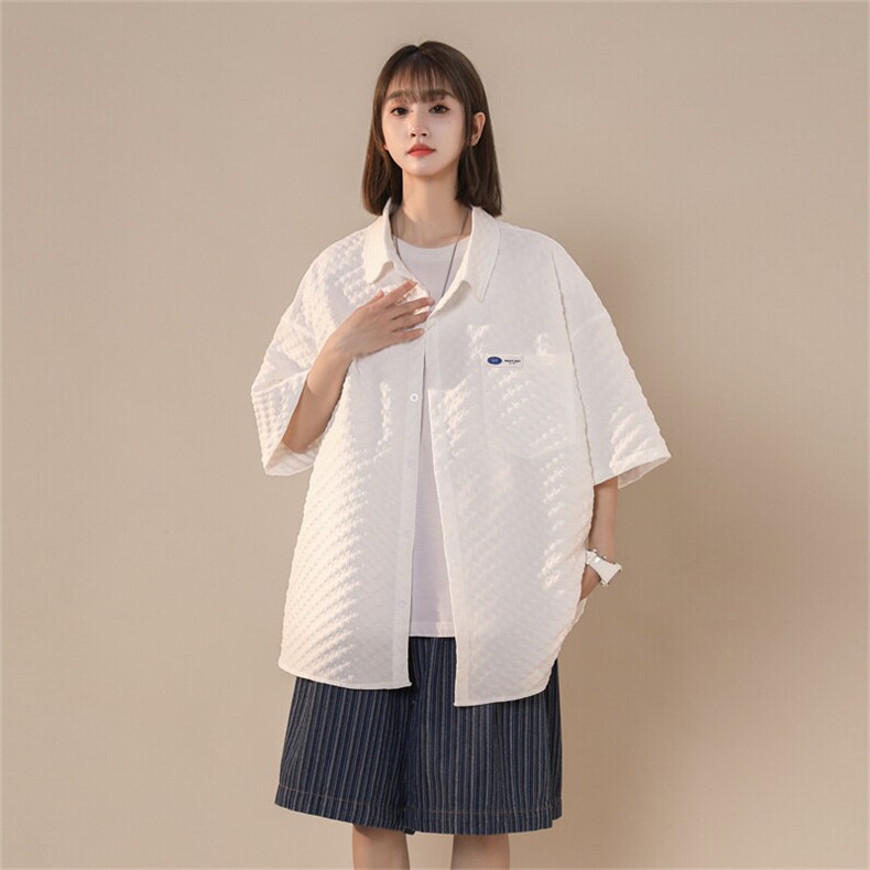 清凉一夏中性千鸟格潮牌宽松大码设计感半袖衬衫XZ301AC8803P40,男装衬衫,星座301A
