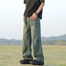 美式潮流水洗高街牛仔裤宽松设计感宽松长裤子K780特批42，男装牛仔裤，星座718-1