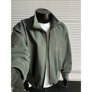 美式复古拼接立领夹克男款秋季潮牌cleanfit宽松短款廓形工装外套图片