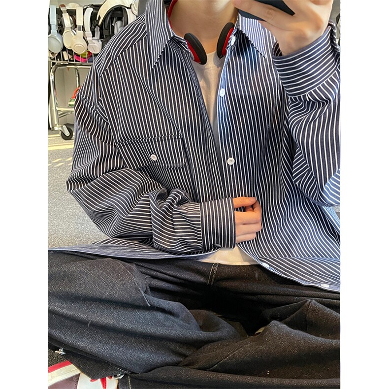 高品质条纹衬衫复古大码长袖衬衫外套C2210-P45【特价】,男装衬衫,电商A007